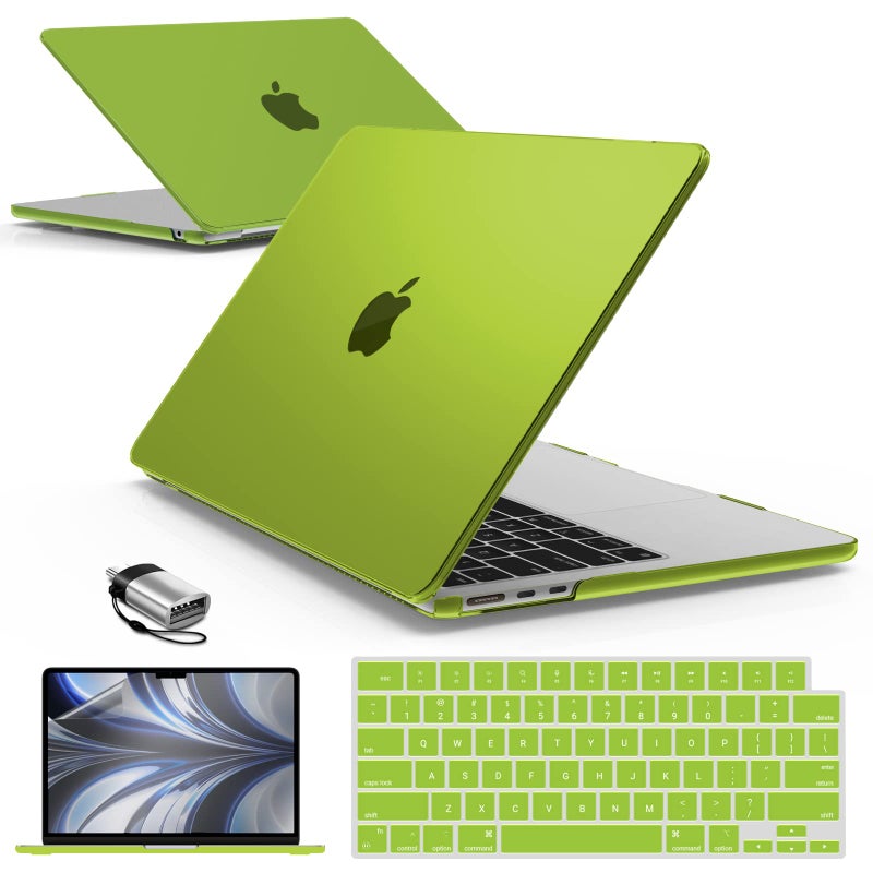 آي بينزر IBenzer متوافق مع 2025 2024 2023 2022 MacBook Air 13 بوصة حافظة M4 A3240 M3 A3113 M2 A2681 حافظة صلبة وغطاء لوحة مفاتيح وشاشة فيلم ونوع C لجهاز Mac Air 13.6 أفوكادو أخضر AT13-KK-AVGN+2TC - Image 1